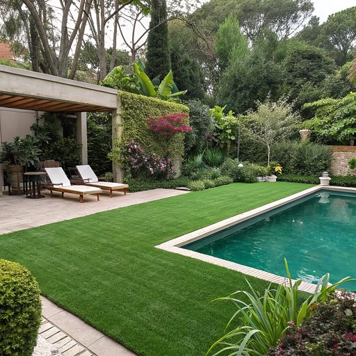 piscina con cesped artificial alrededor